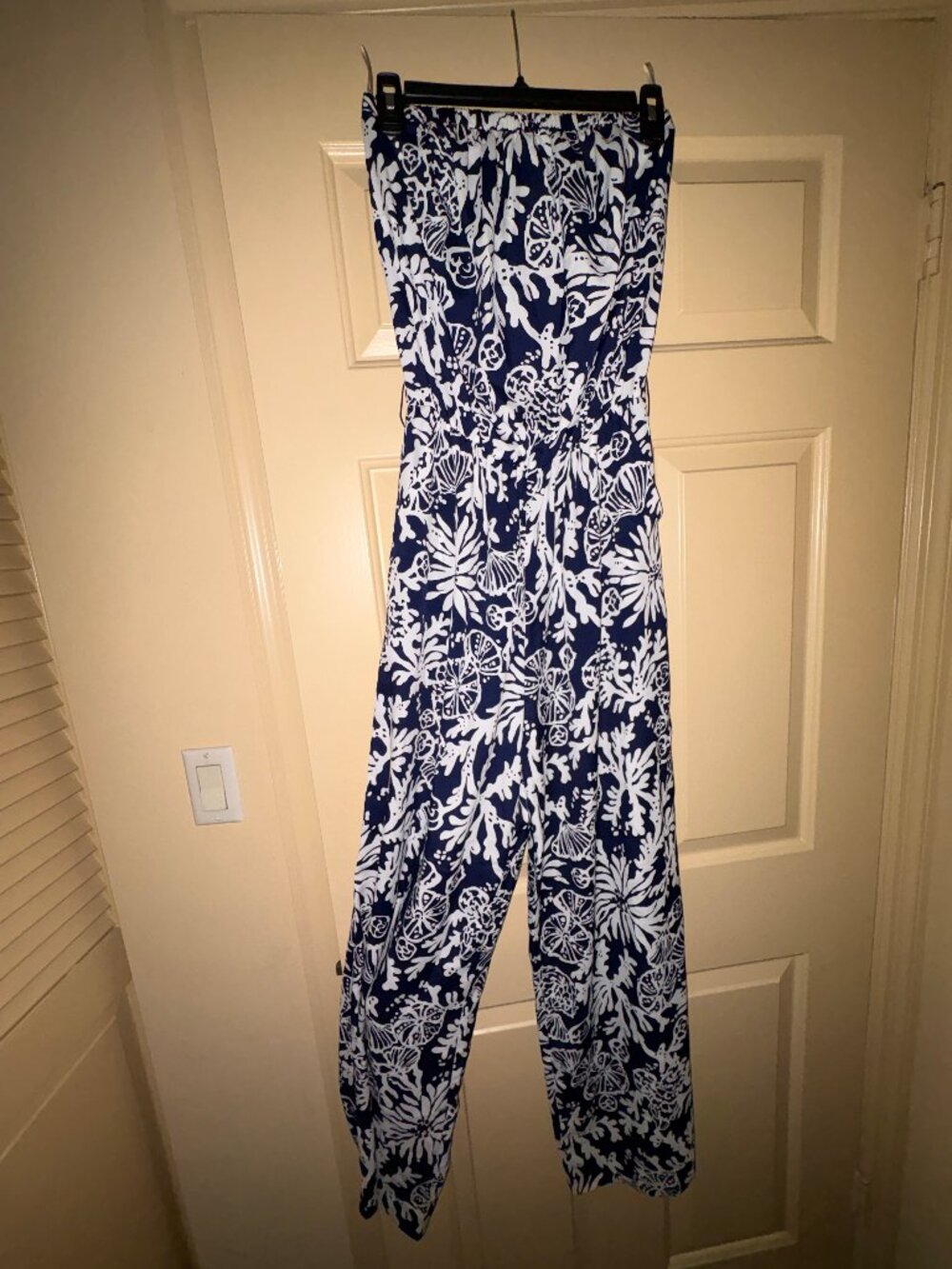 Lilly Pulitzer Navy White Strapless Jumpsuit Romper Tropical Print